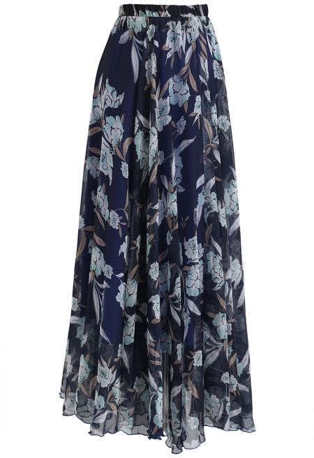 Fresh Meadows Maxi Skirt In Navy