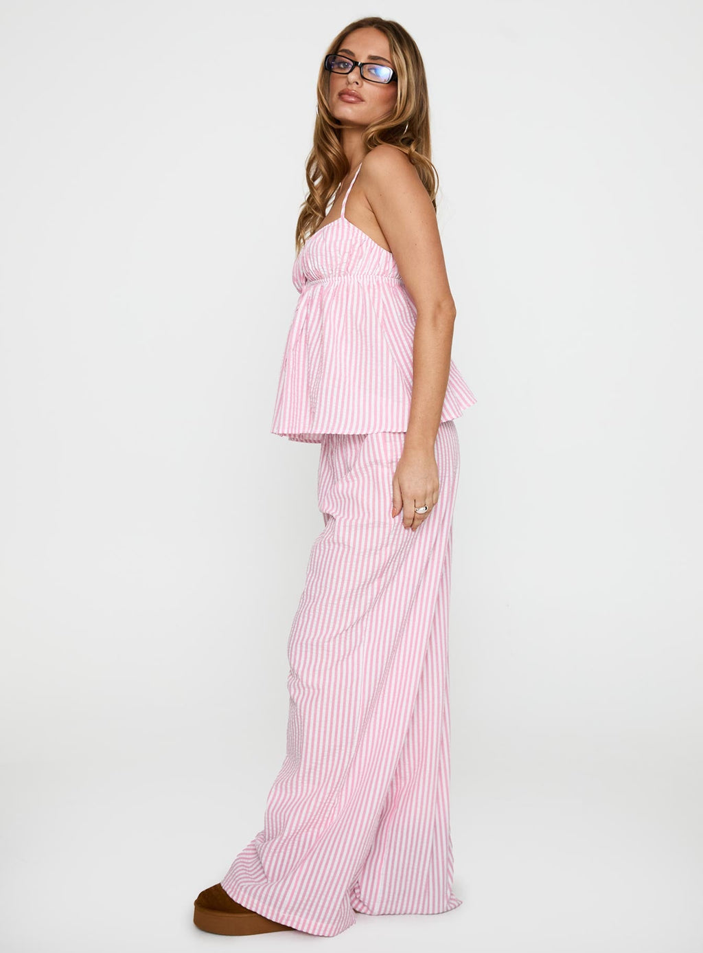 Sleek and Cozy Pink Striped Set