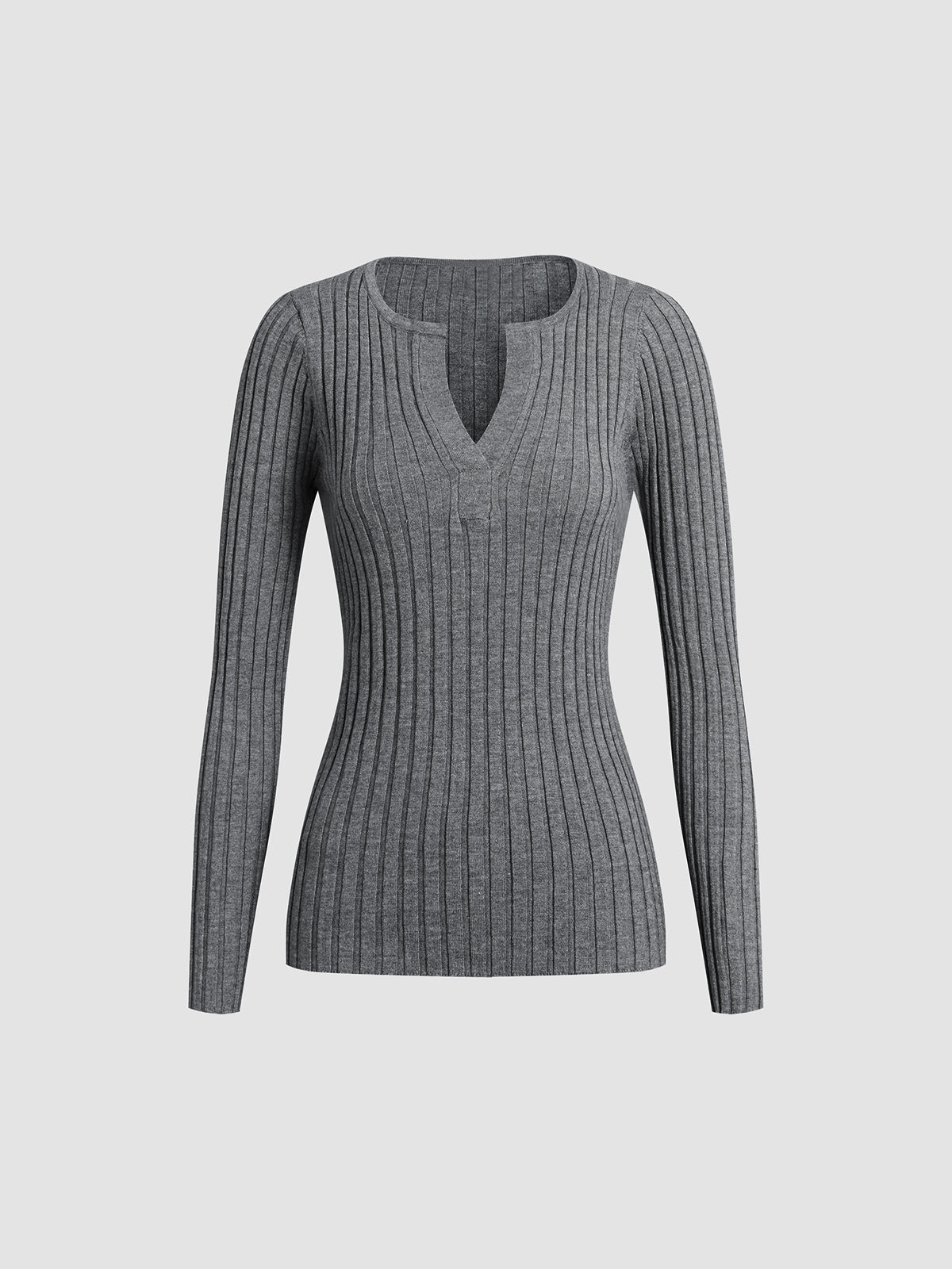 Soft Spoken Solid Textured V-Neck Knit Top