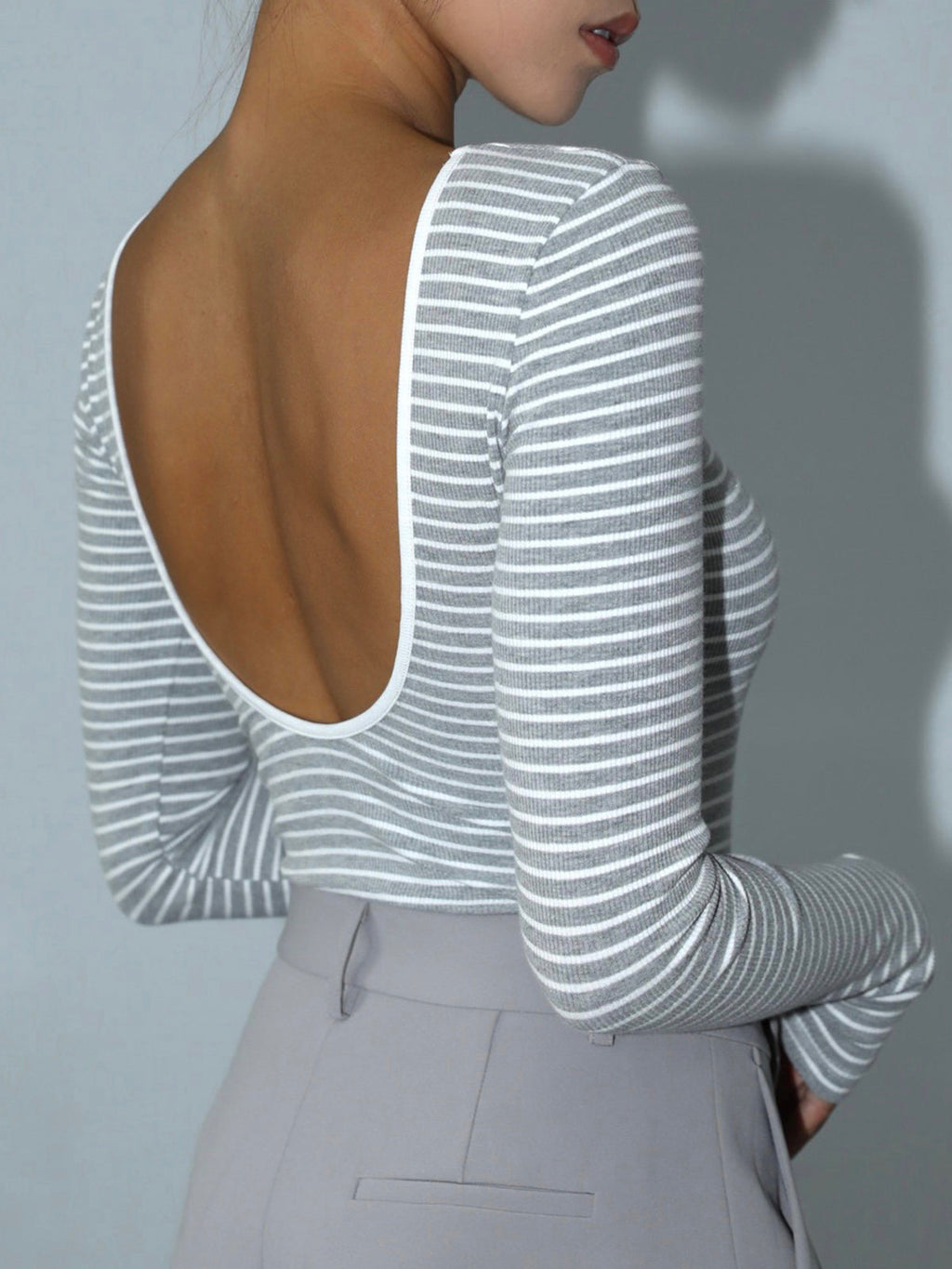 Night Stripe Open Back Long Sleeve Bodysuit