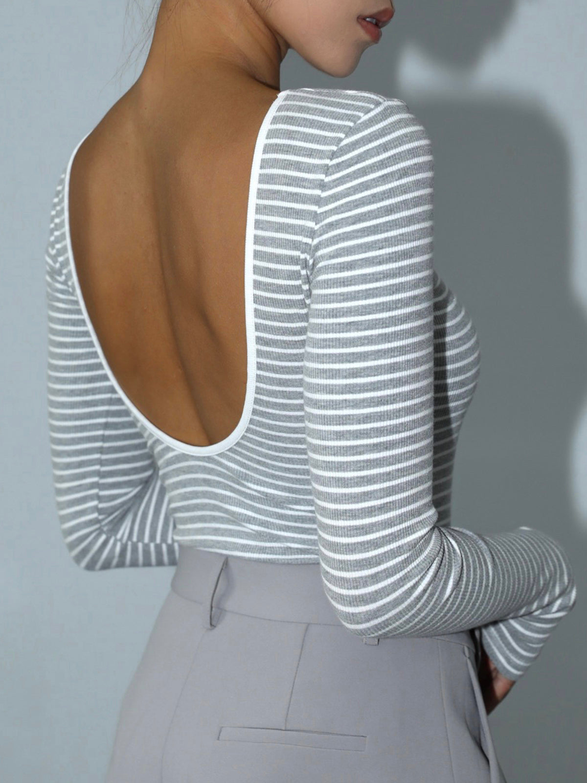 Night Stripe Open Back Long Sleeve Bodysuit