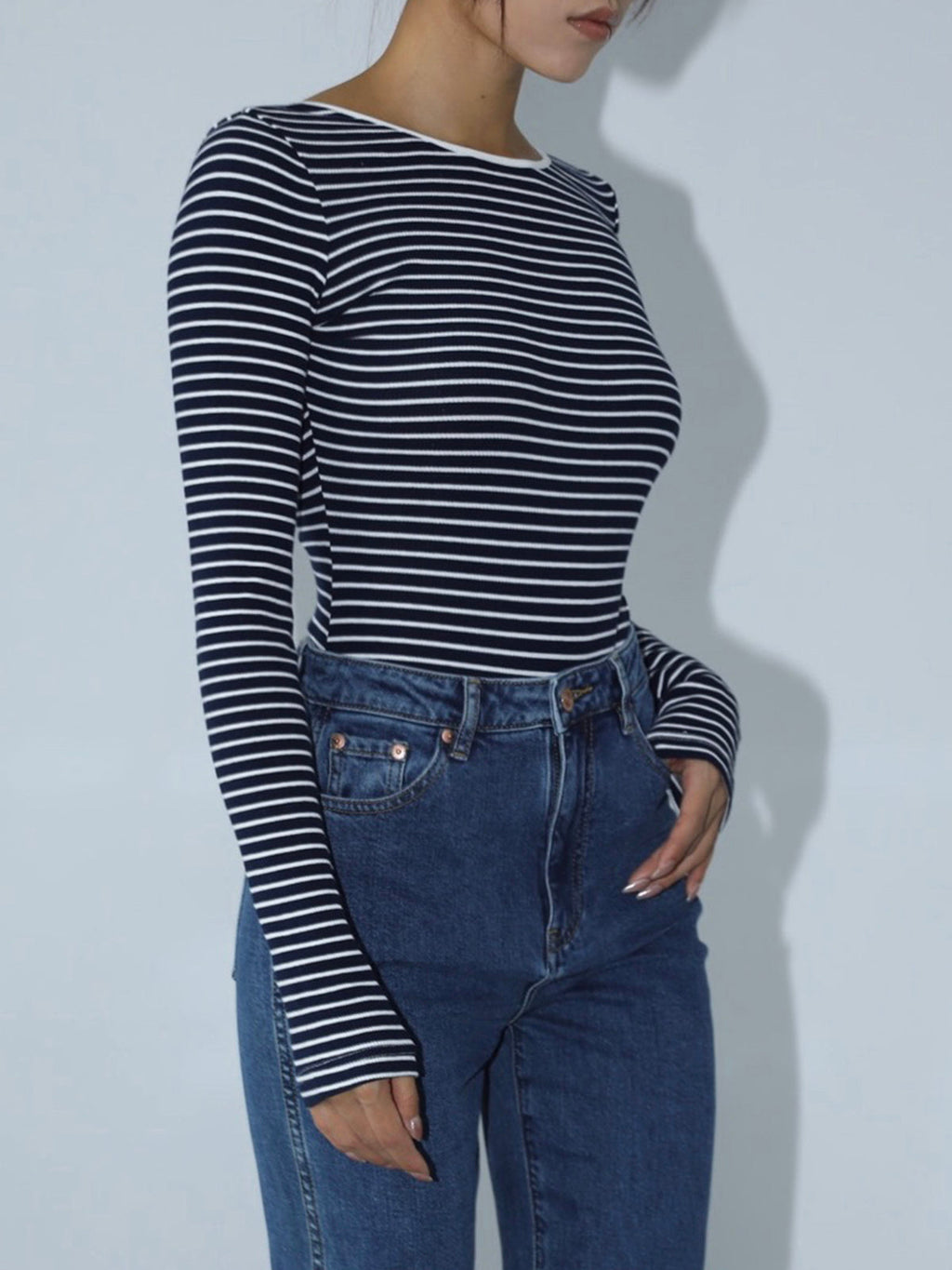 Night Stripe Open Back Long Sleeve Bodysuit