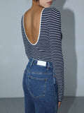 Night Stripe Open Back Long Sleeve Bodysuit