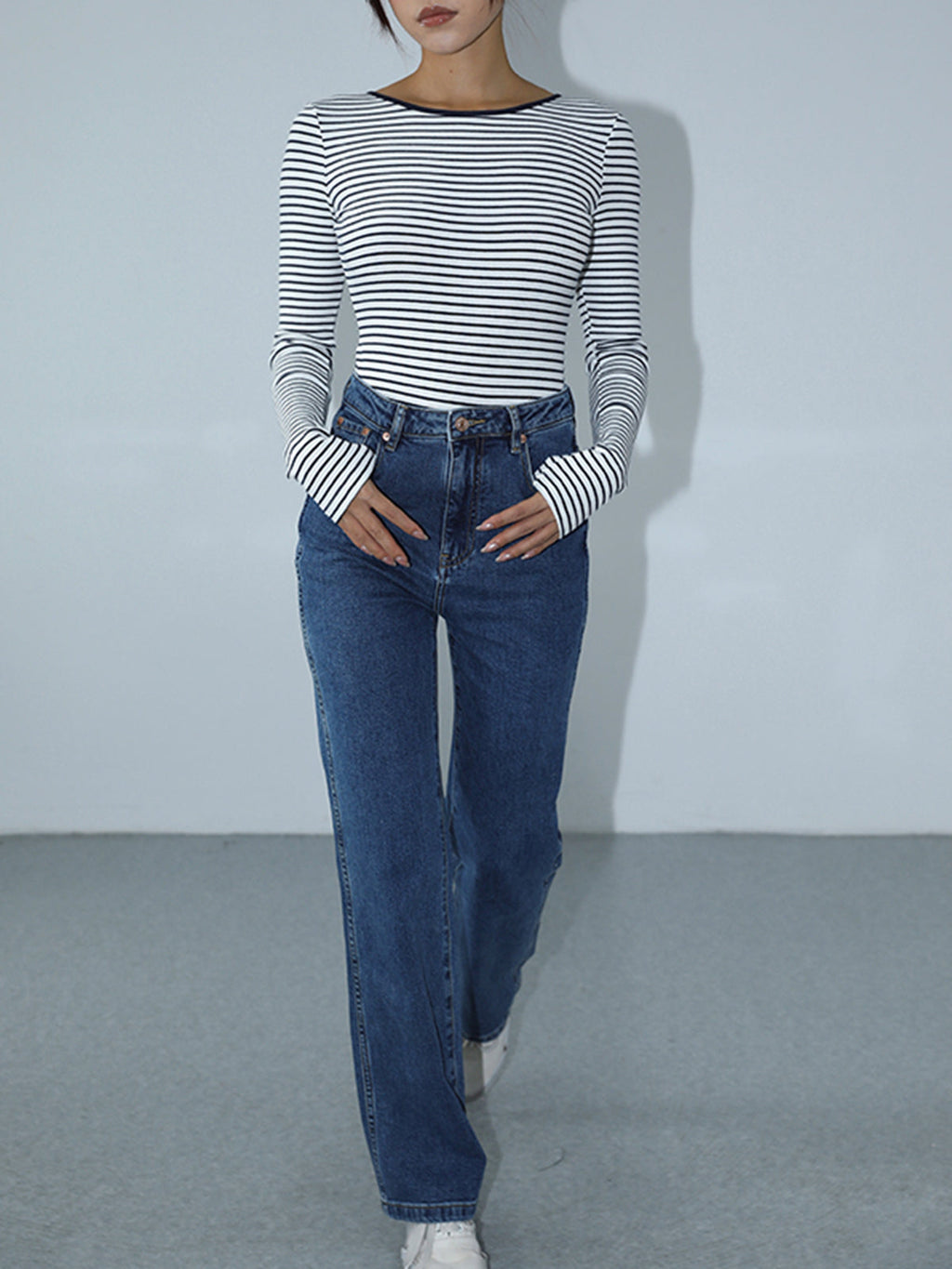 Night Stripe Open Back Long Sleeve Bodysuit