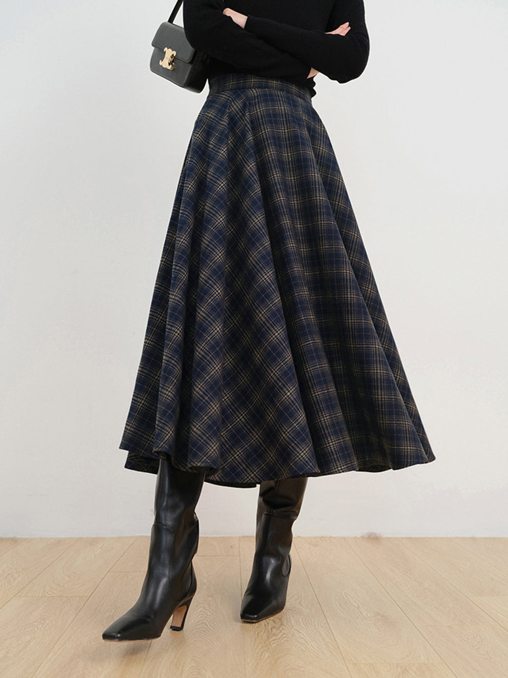In Check Plaid Comfortable Long Skirt