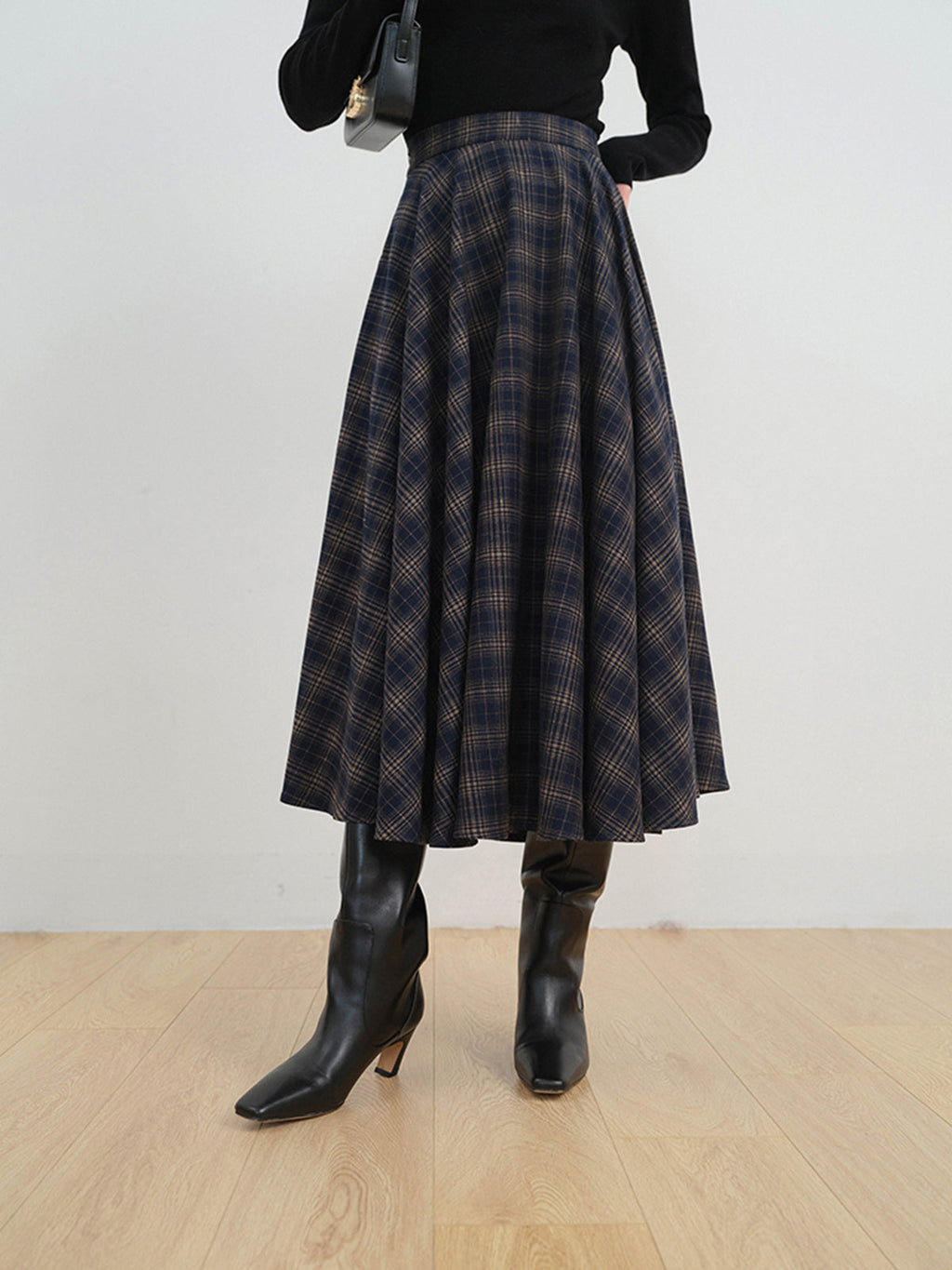 In Check Plaid Comfortable Long Skirt