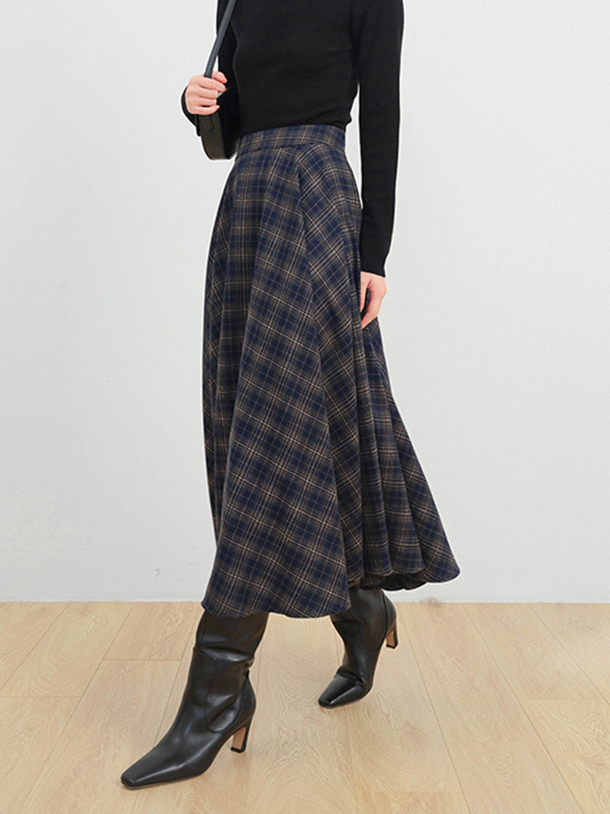 In Check Plaid Comfortable Long Skirt