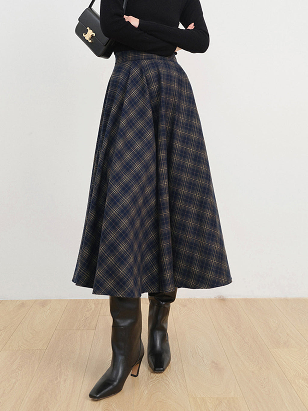 In Check Plaid Comfortable Long Skirt