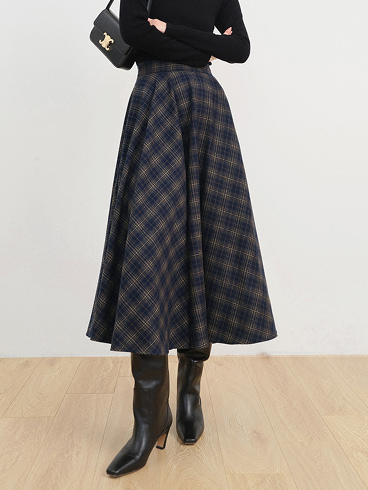 In Check Plaid Comfortable Long Skirt