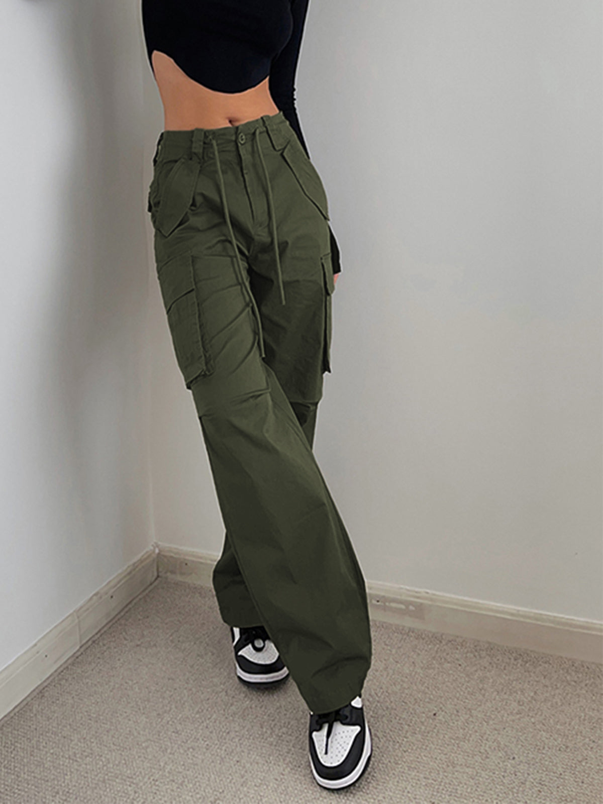 Off Duty Drawstring Cargo Parachute Straight-Leg Pants