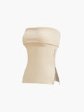 Fold Over Zip-Down Strapless Tube Top