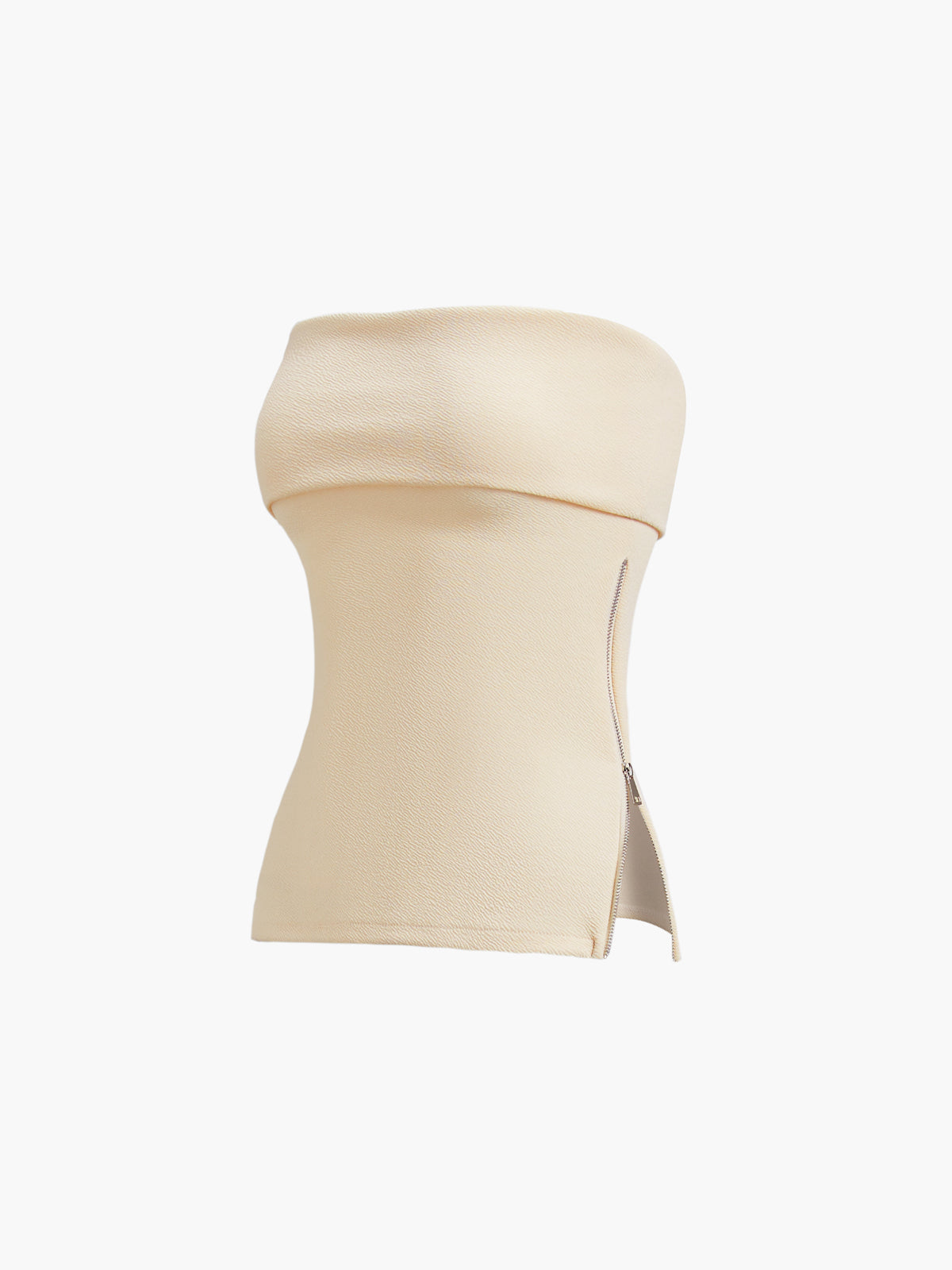 Fold Over Zip-Down Strapless Tube Top