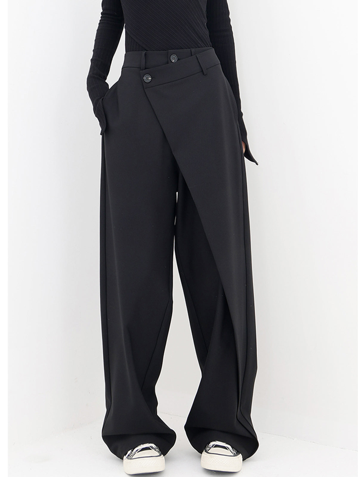 Layer Up Elegant Button Wide-Leg Dress Pants