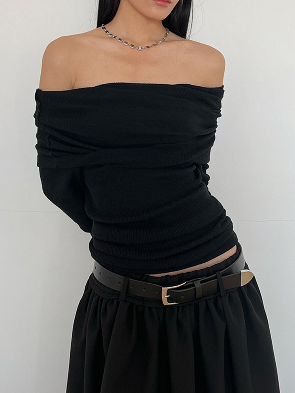Draped Off-Shoulder Overfold Shirt