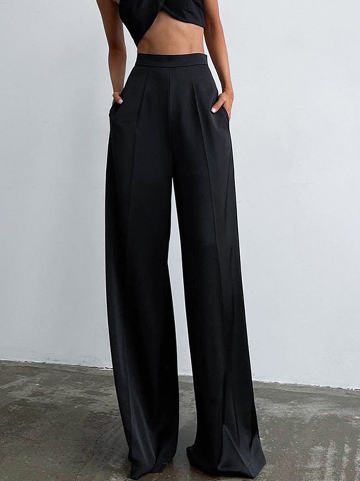 Dream State Oversized Satin Wide-Leg Dress Pants