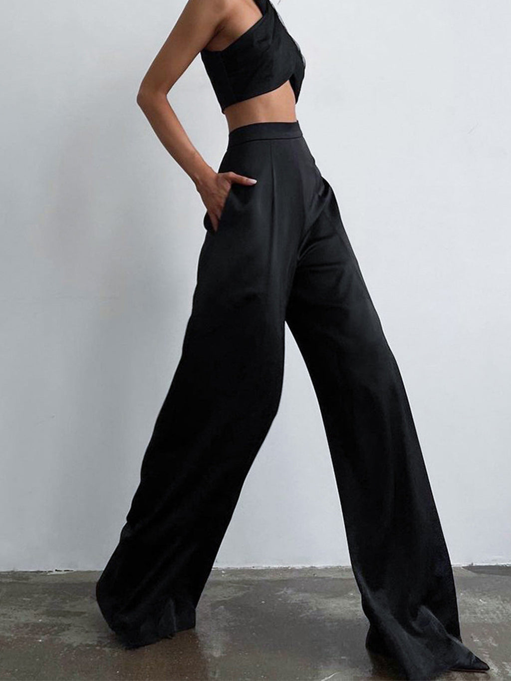 Dream State Oversized Satin Wide-Leg Dress Pants
