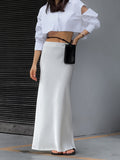 Ivory Glow Satin Flowy Maxi Skirt