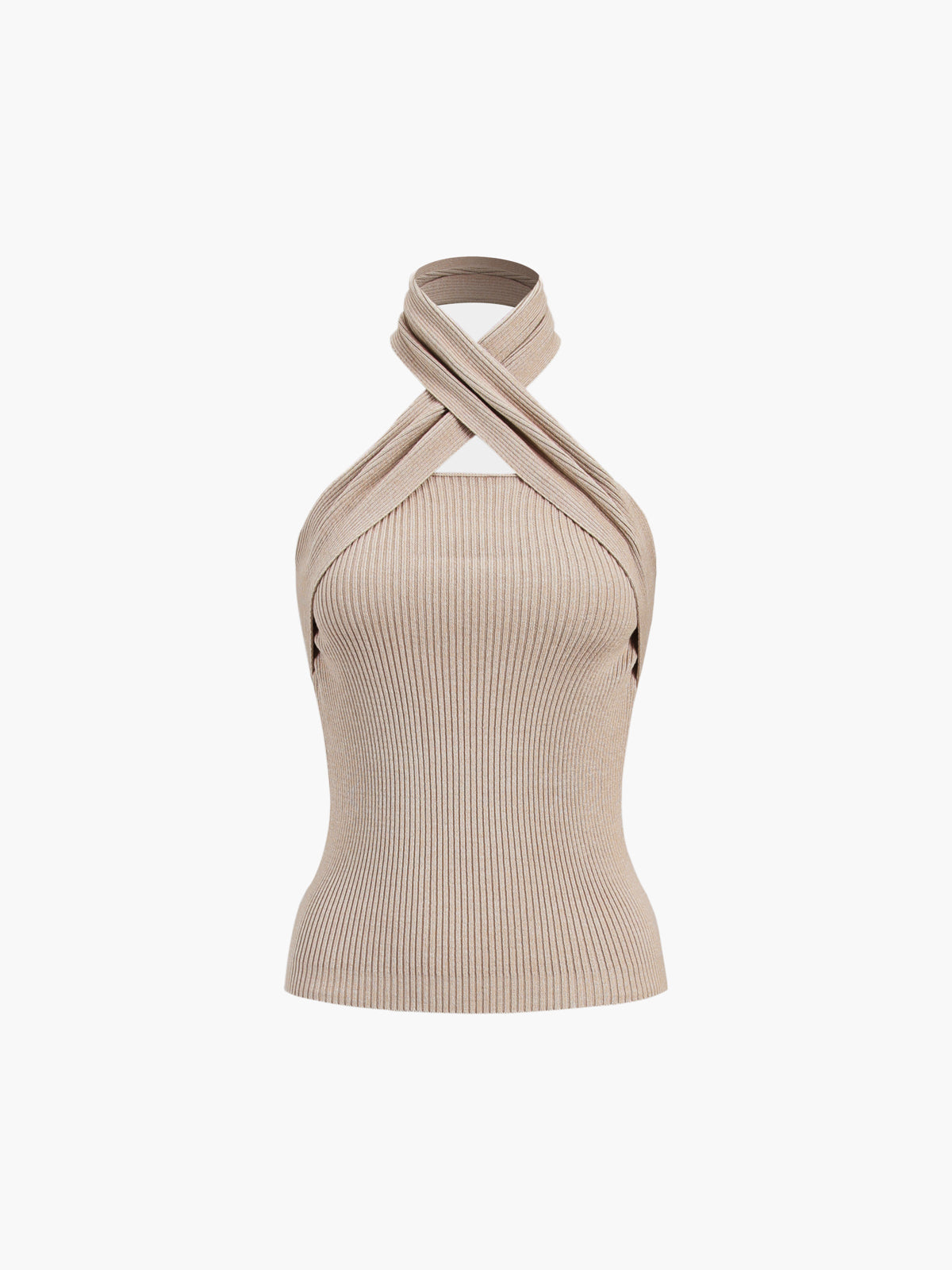 Warm Tone Chestnut Halter Rib Knit Top