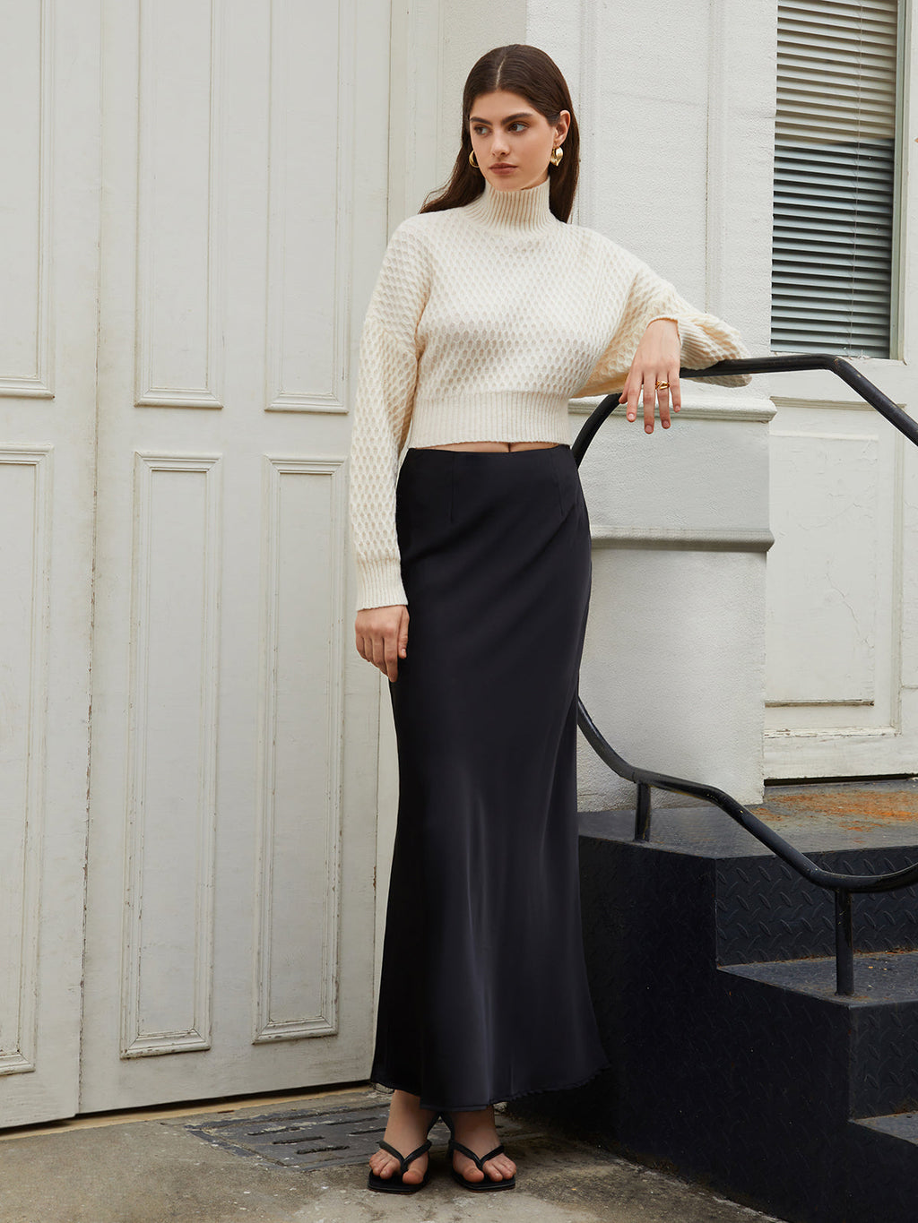 Knotted Up Tie Back Mock Neck Sweater