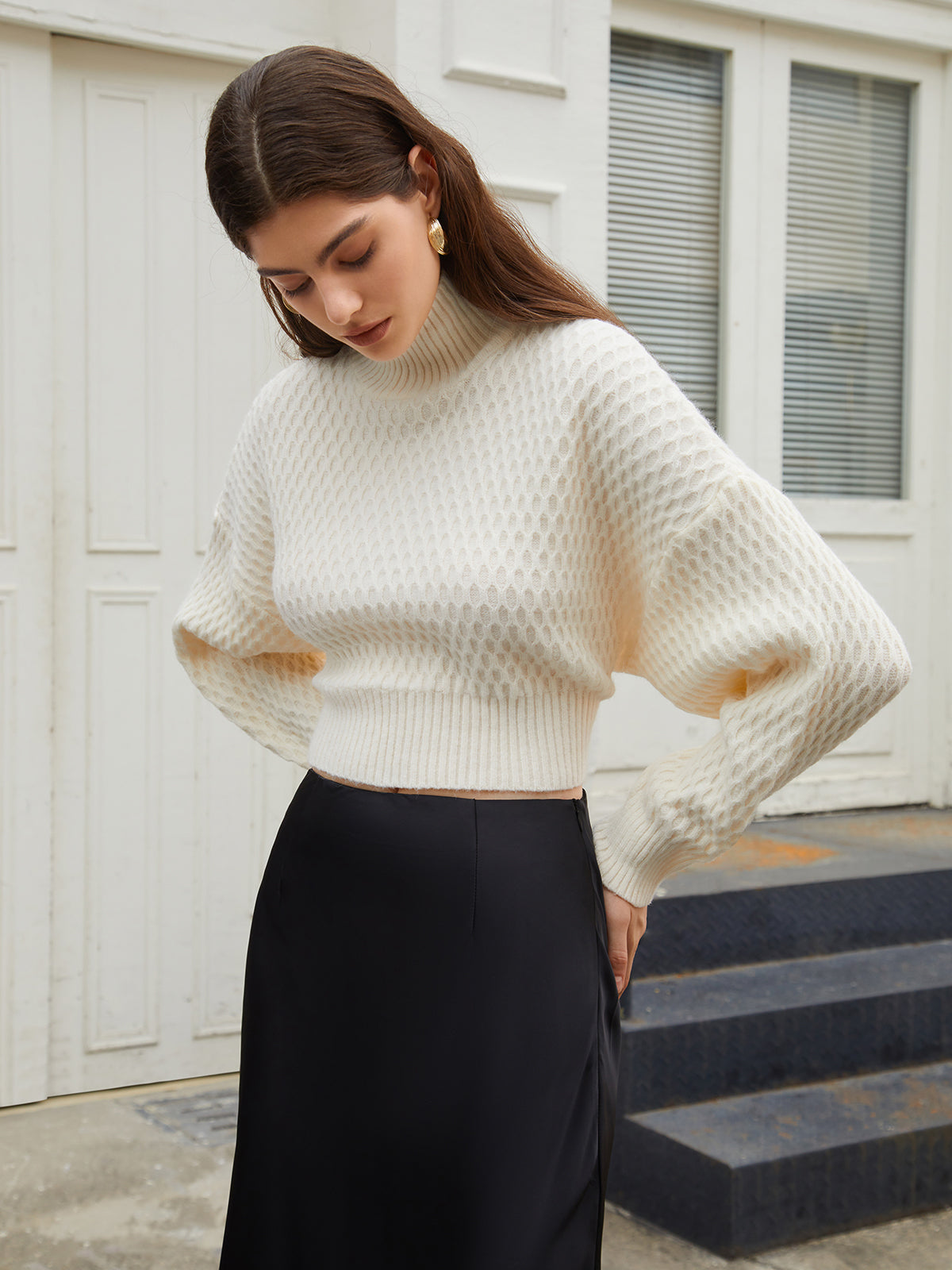 Knotted Up Tie Back Mock Neck Sweater