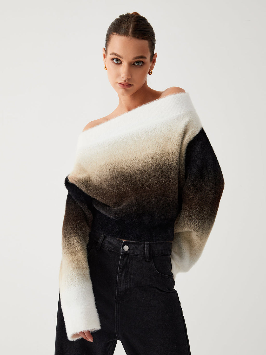 It Girl Fuzzy Off-Shoulder Crop Sweater