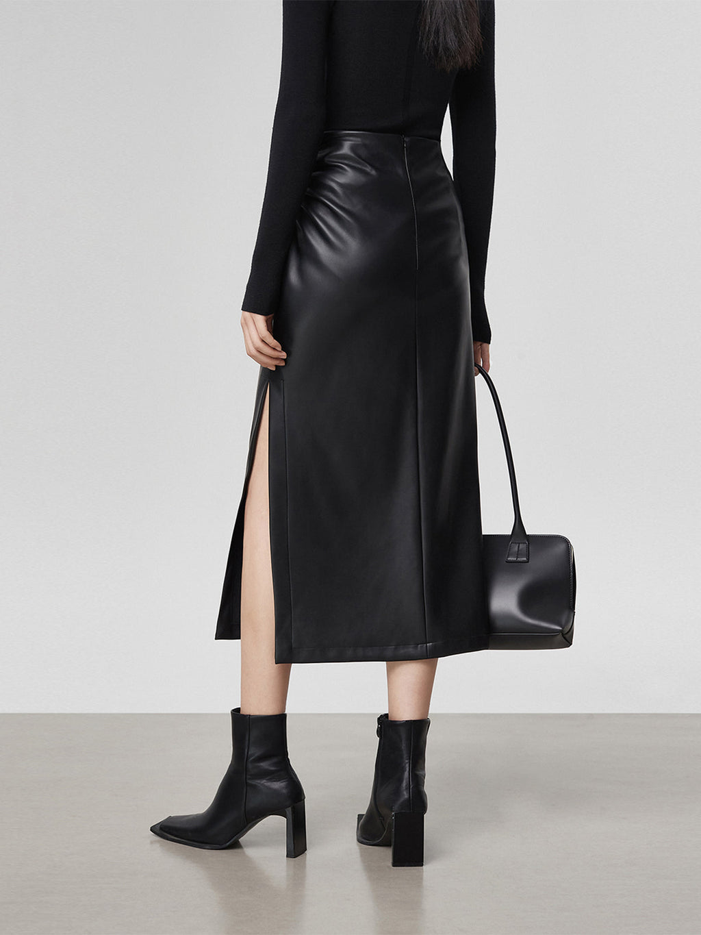 Venus Faux Leather Slit Midi Skirt