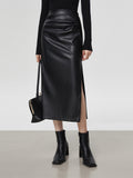 Venus Faux Leather Slit Midi Skirt