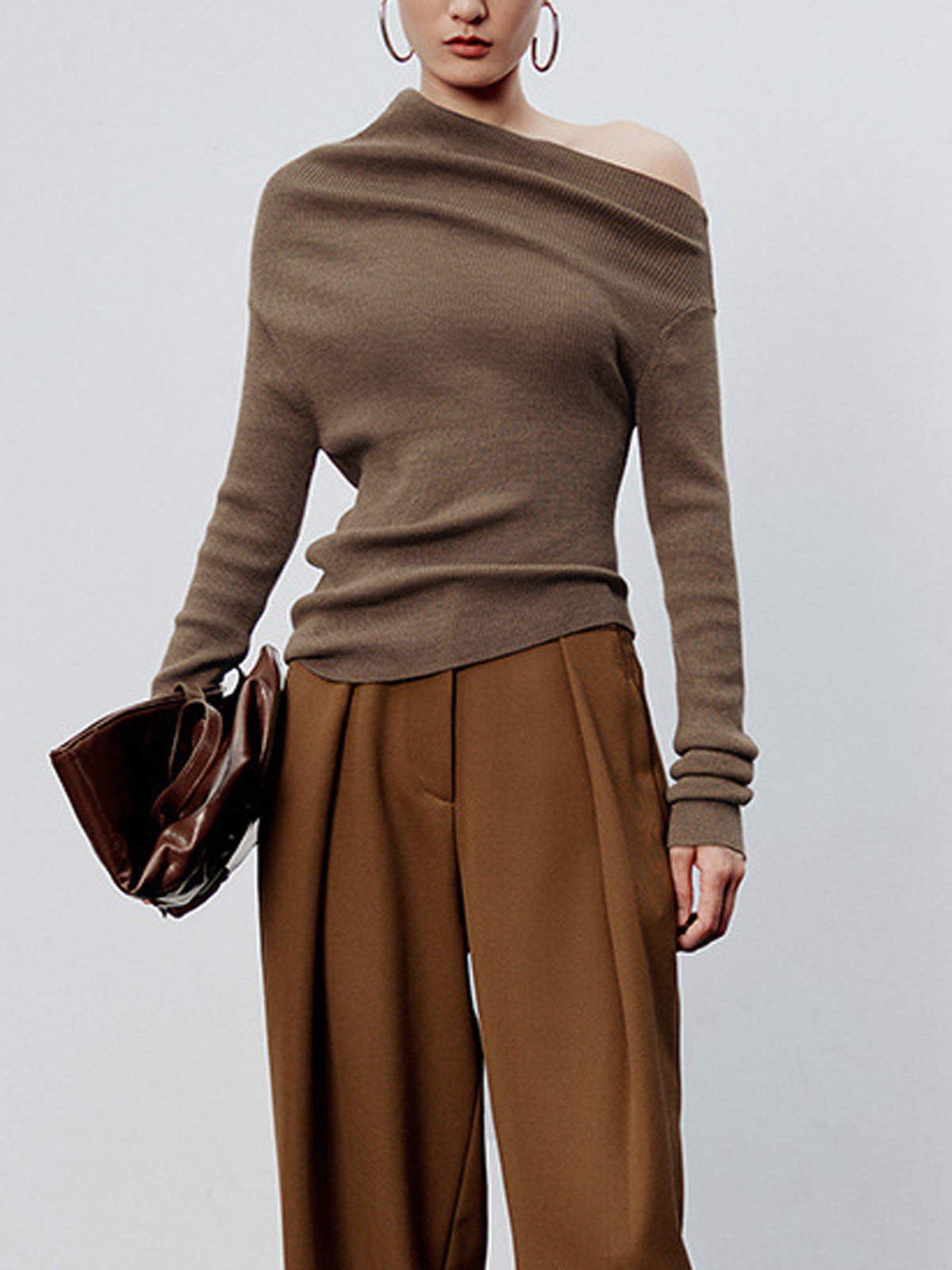 Golden Hour Chic Neckline Long Sleeve Knit Top