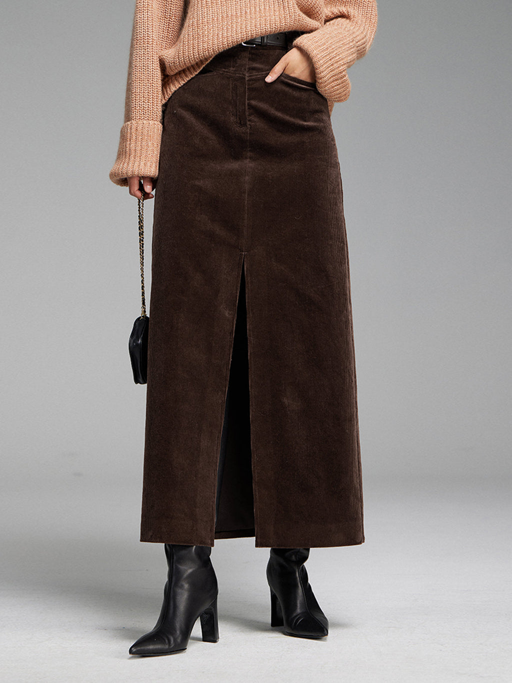 The Cord Corduroy Slit Maxi Skirt With Pockets