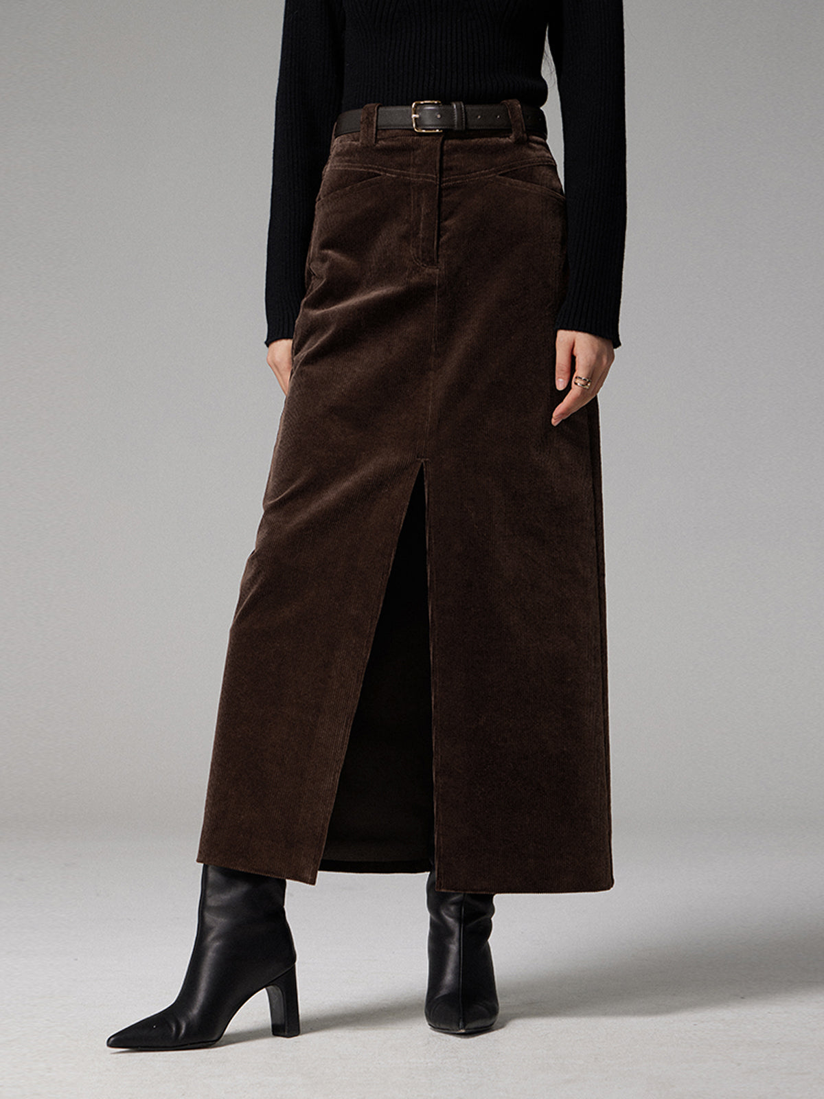 The Cord Corduroy Slit Maxi Skirt With Pockets
