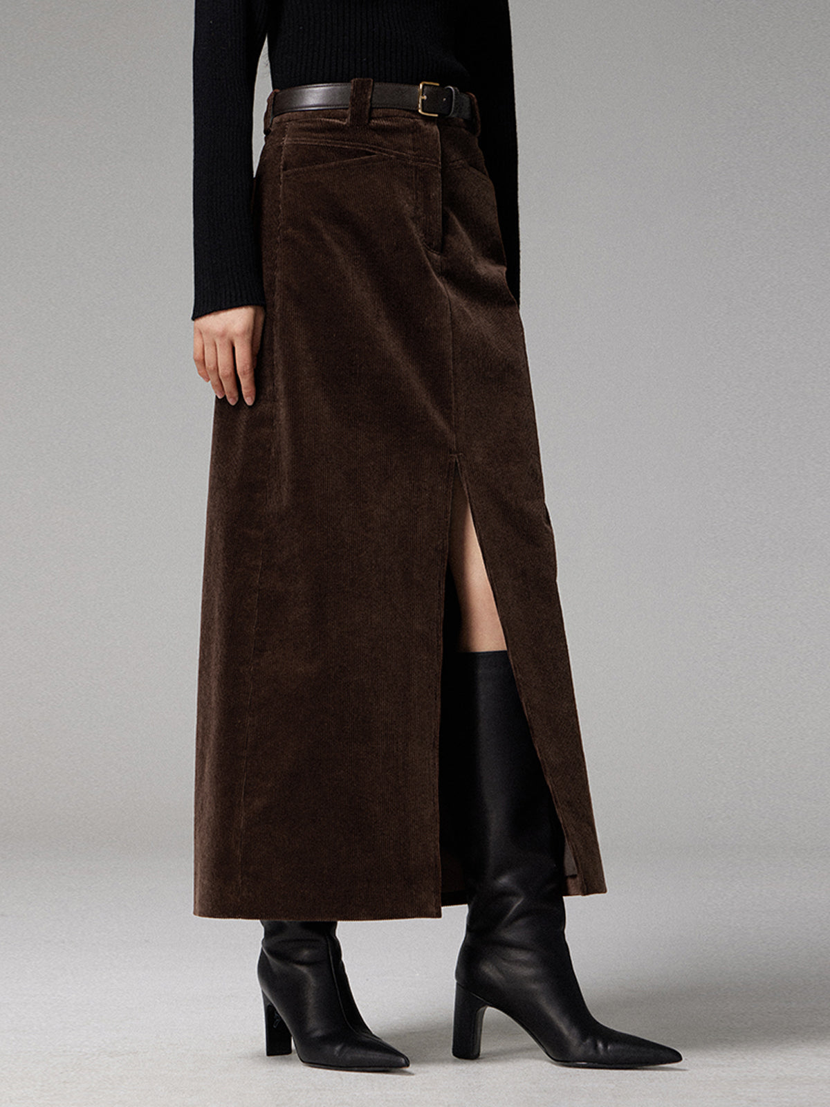 The Cord Corduroy Slit Maxi Skirt With Pockets