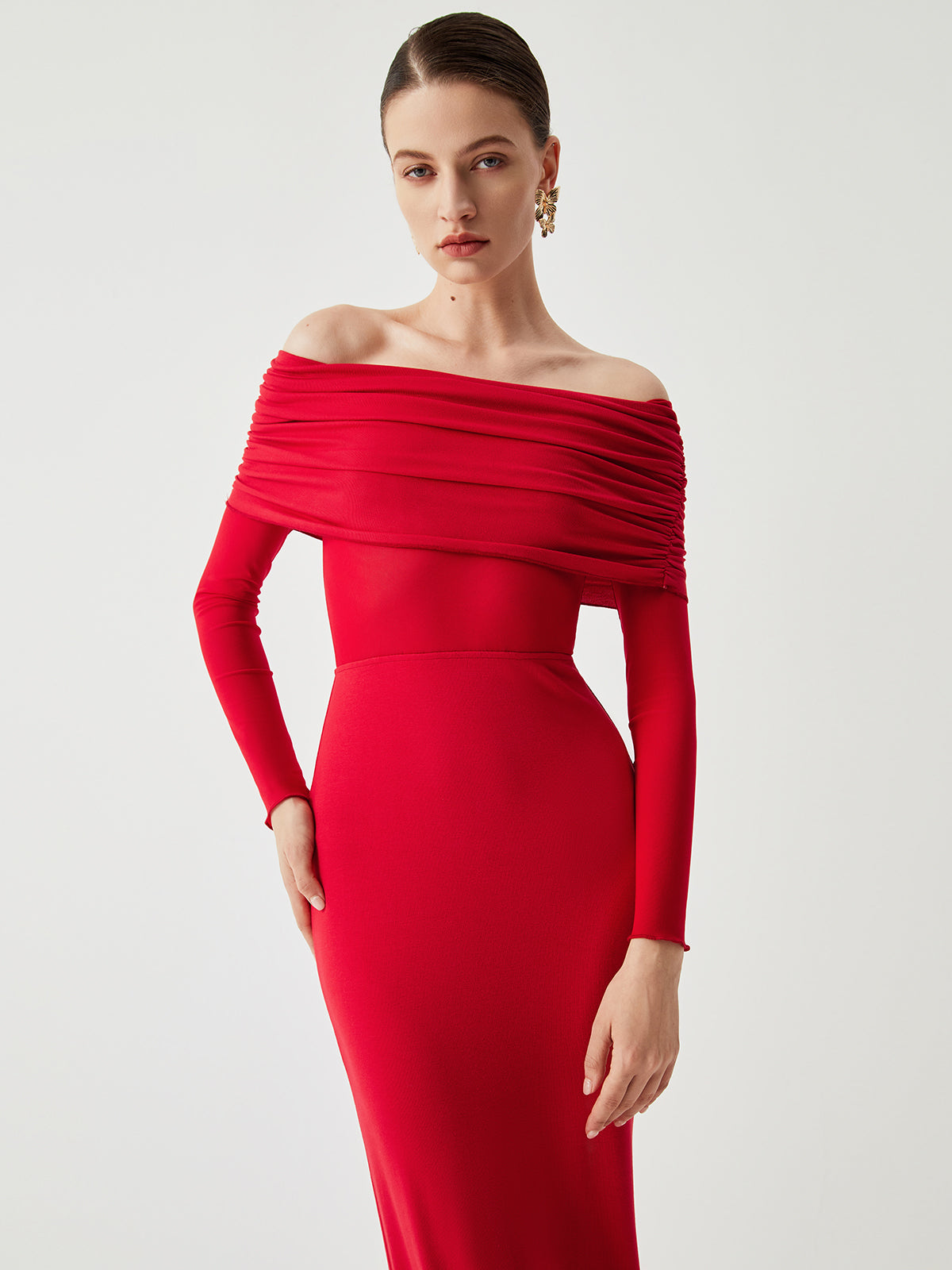 Her Choice Off-Shoulder Long Sleeve Maxi Dress
