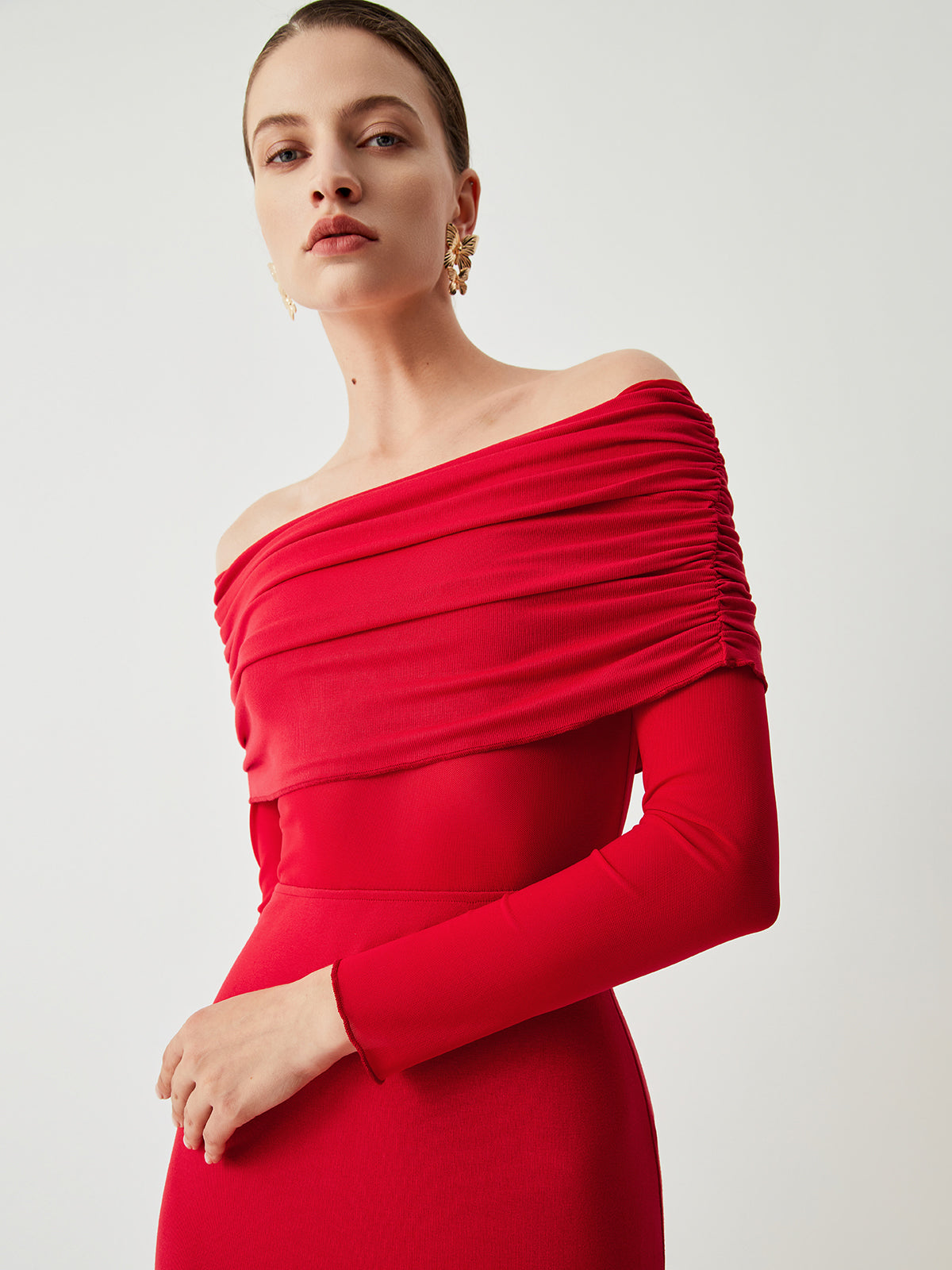 Her Choice Off-Shoulder Long Sleeve Maxi Dress