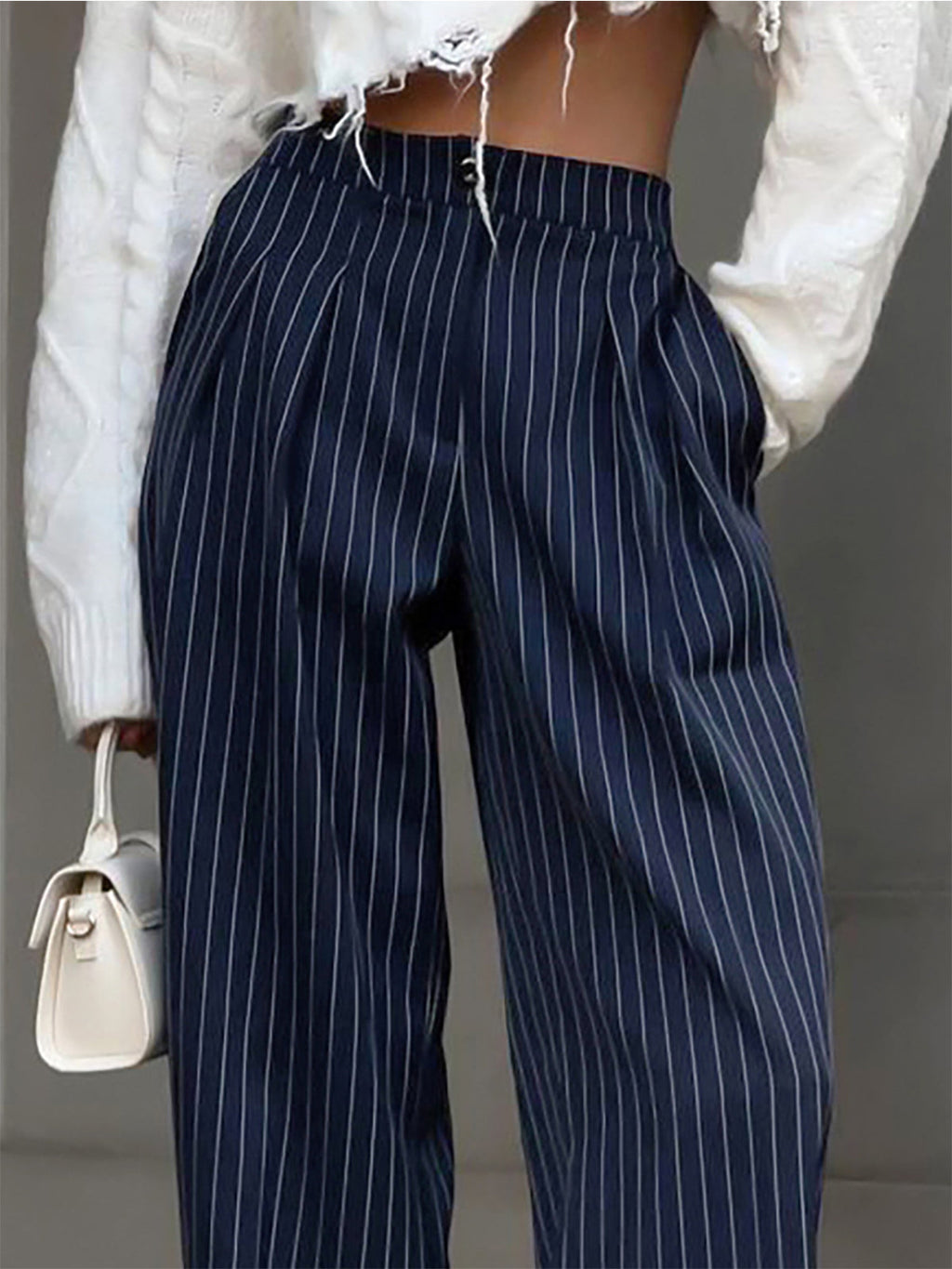 Sharp Dressed Pinstripe Pleated Wide-Leg Pants