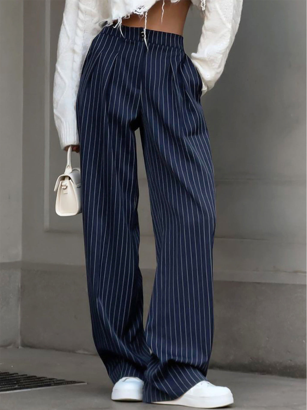 Sharp Dressed Pinstripe Pleated Wide-Leg Pants