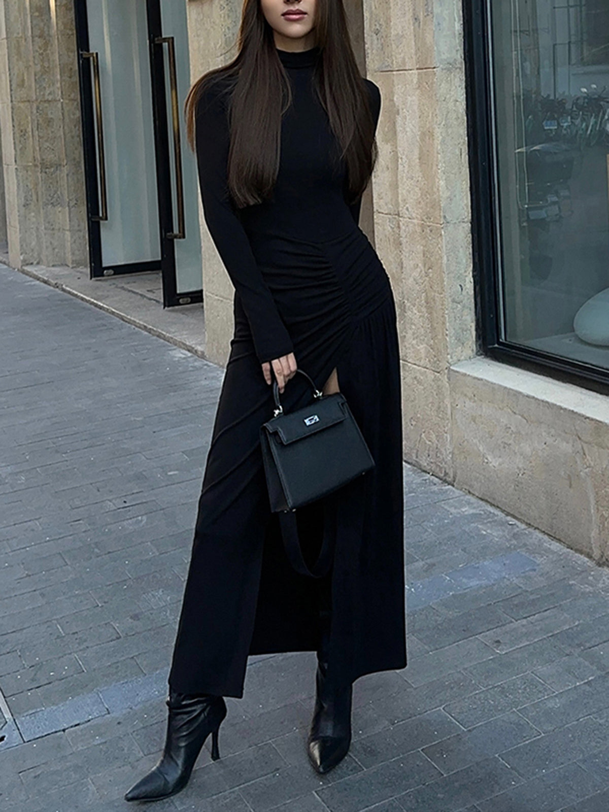Midnight Long Sleeve Mock Neck Bodycon Dress