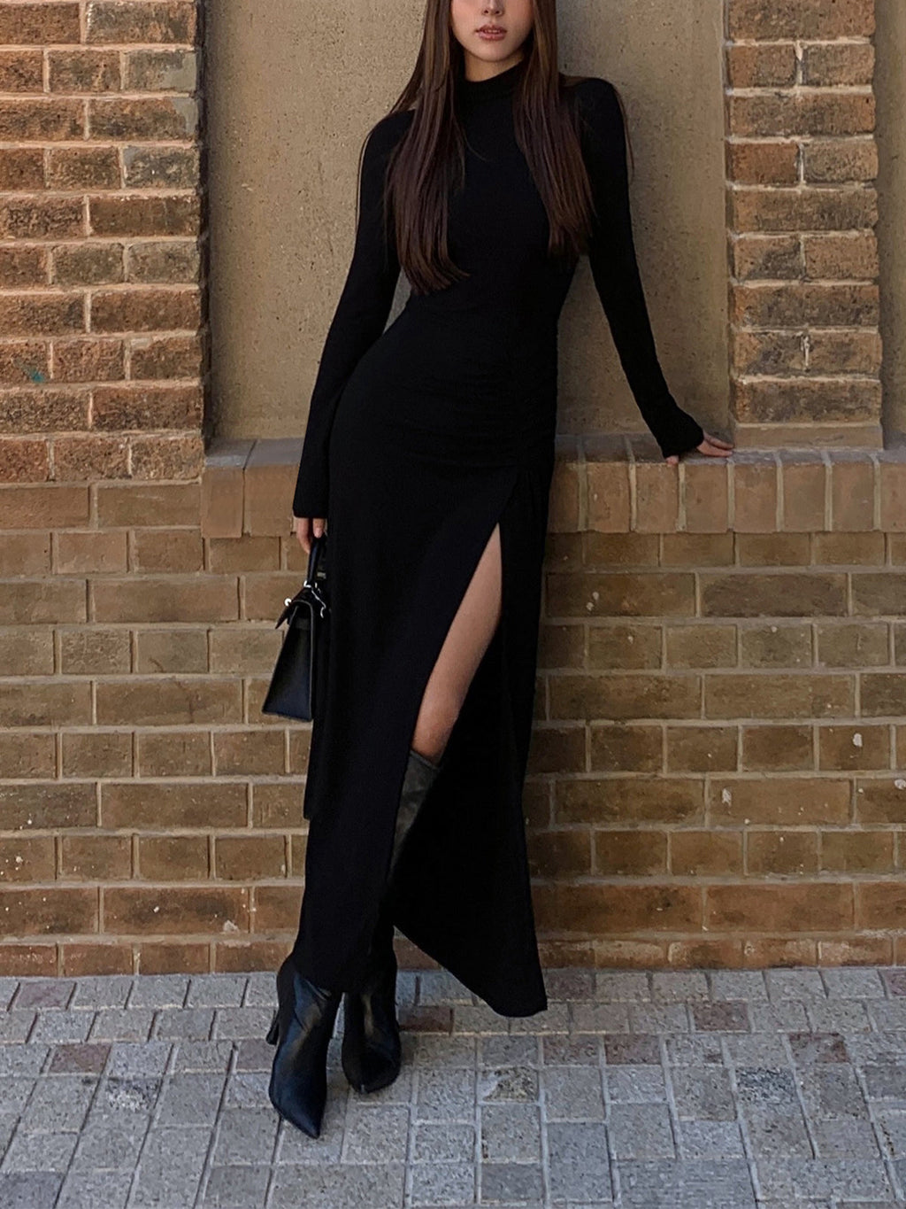 Midnight Long Sleeve Mock Neck Bodycon Dress