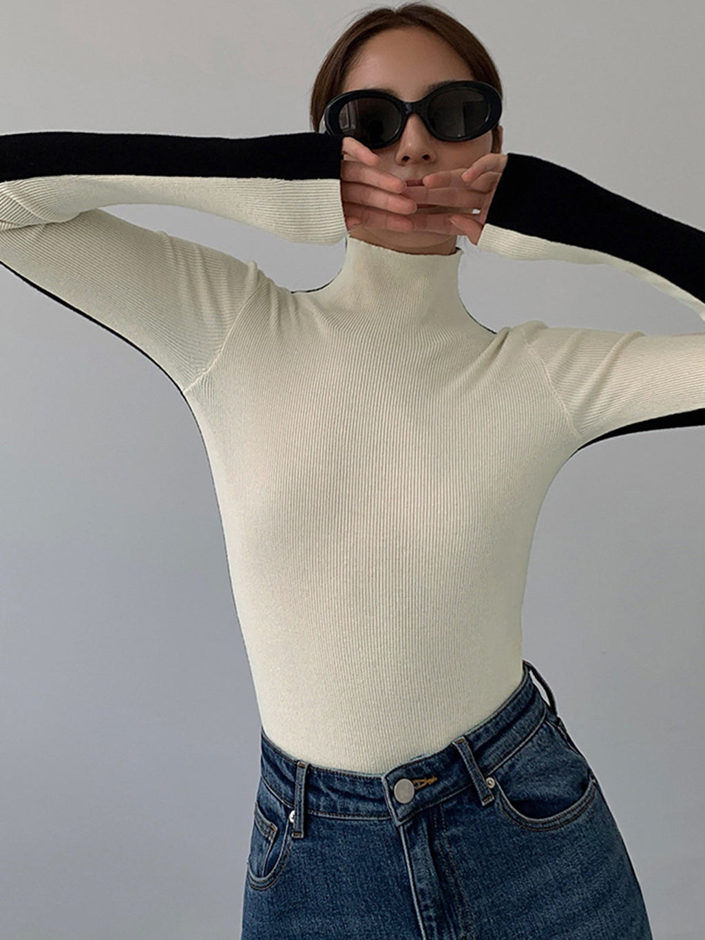 Eva Two Tone Chic Long Sleeve Knit Top