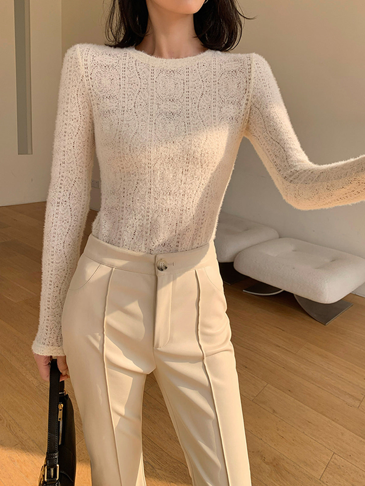 Garden Knit Floral Hollow Long Sleeve