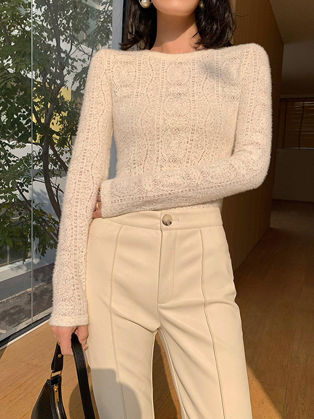 Garden Knit Floral Hollow Long Sleeve