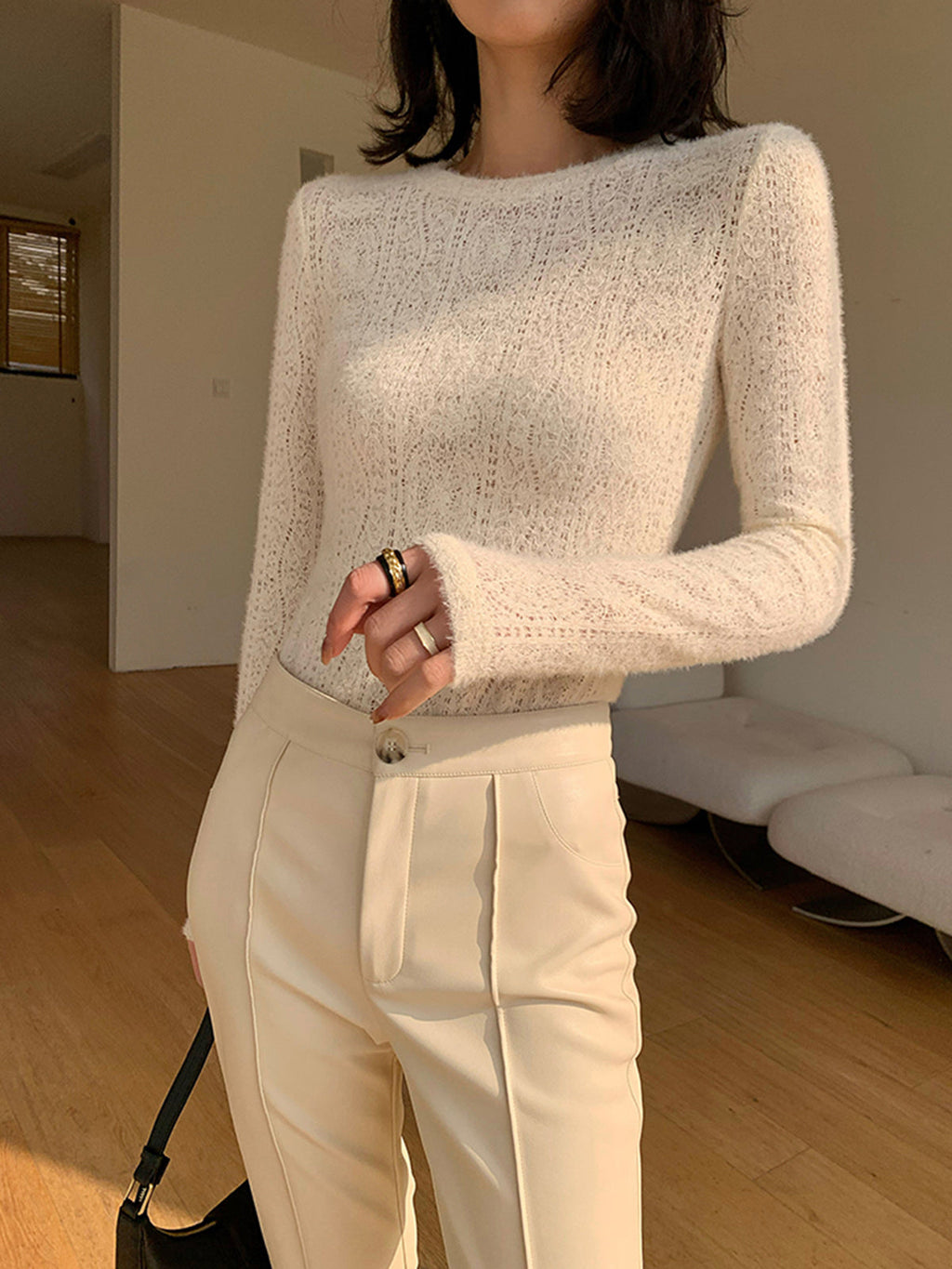 Garden Knit Floral Hollow Long Sleeve