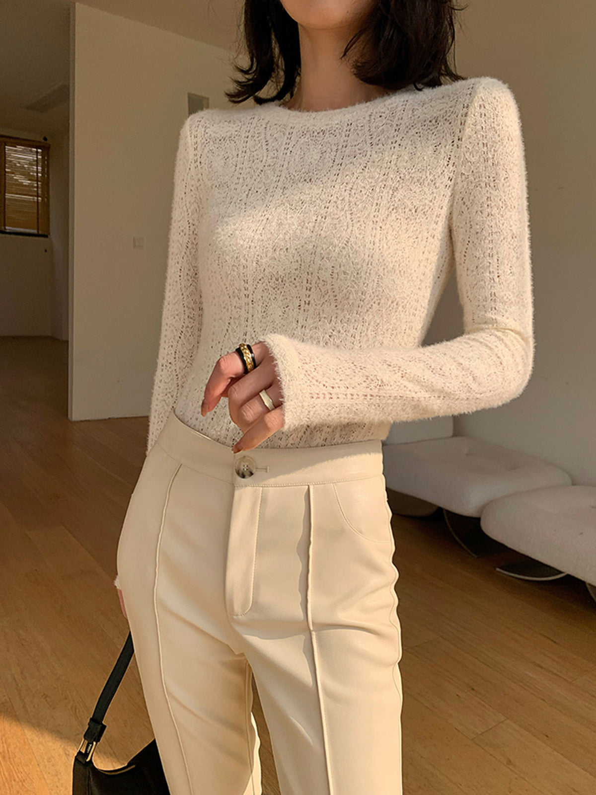 Garden Knit Floral Hollow Long Sleeve