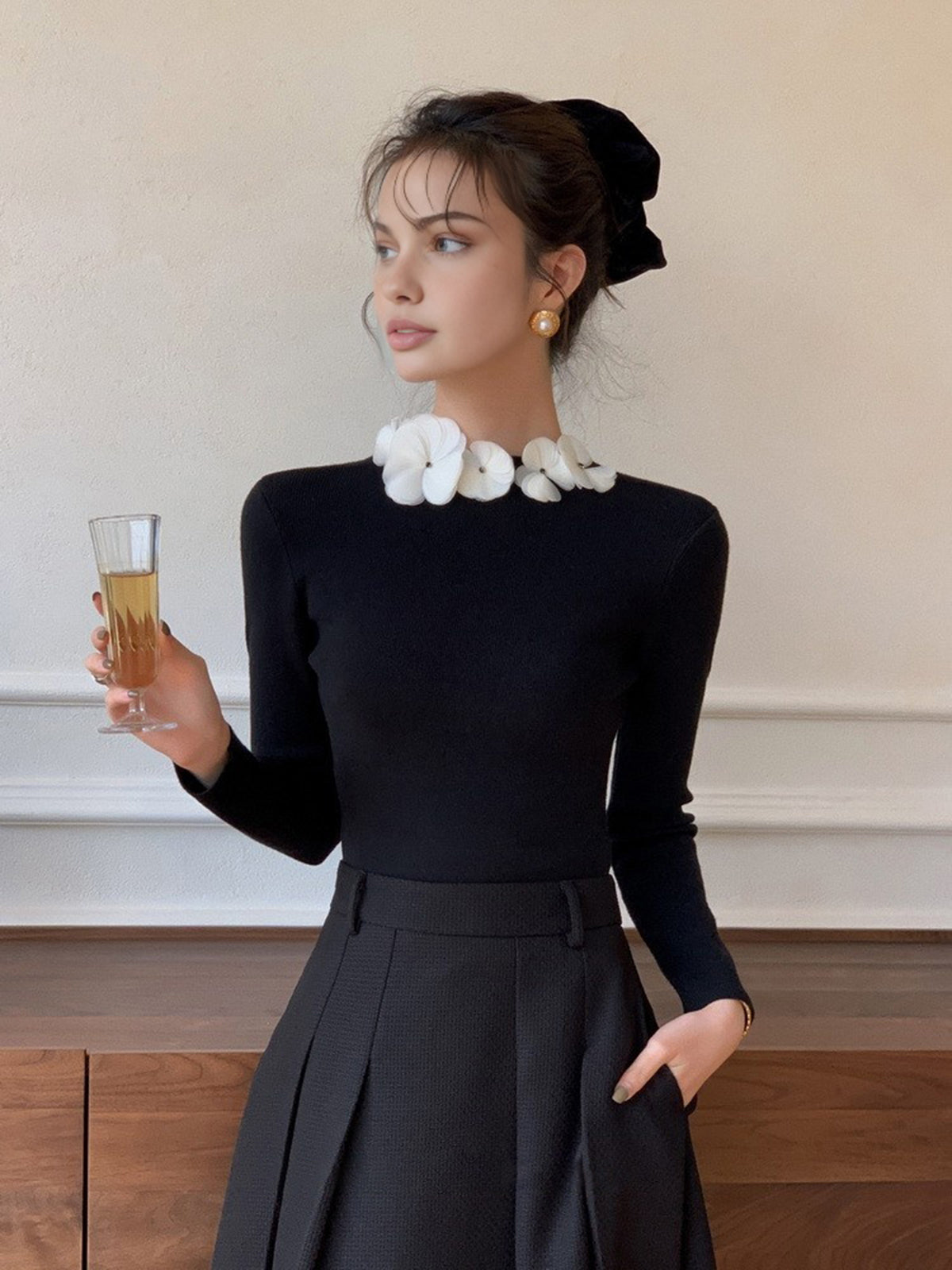 Floral Knit Fantasy Long Sleeve Knit Top
