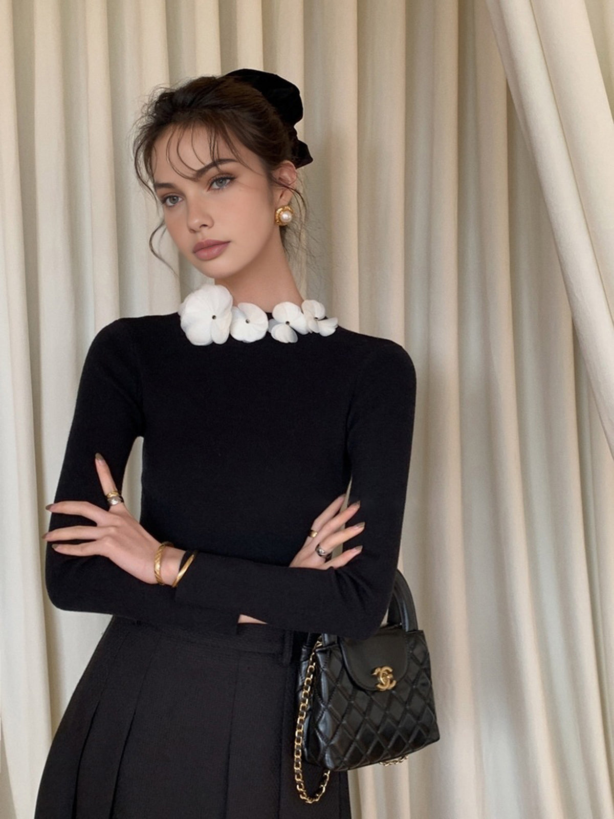Floral Knit Fantasy Long Sleeve Knit Top