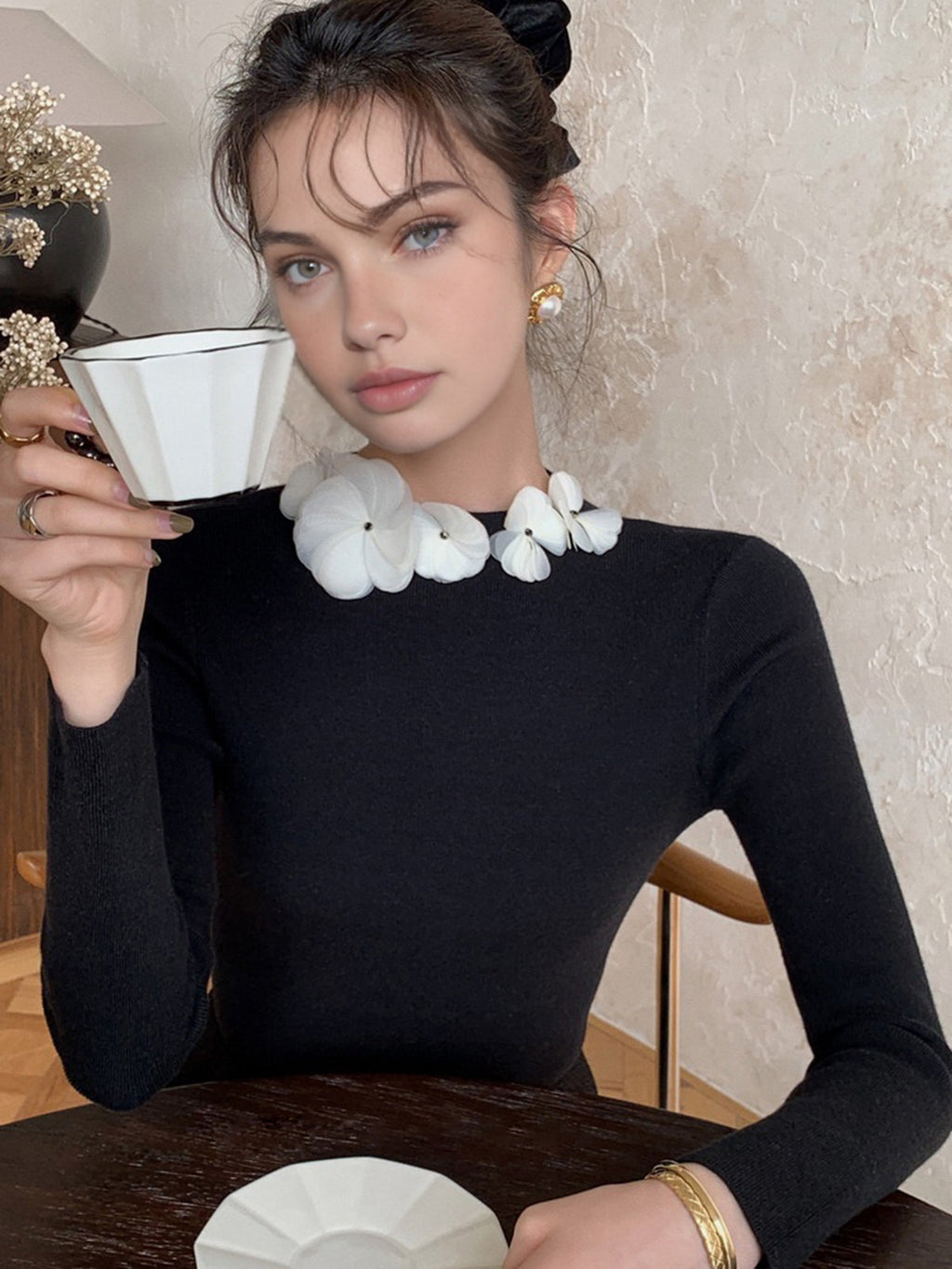 Floral Knit Fantasy Long Sleeve Knit Top