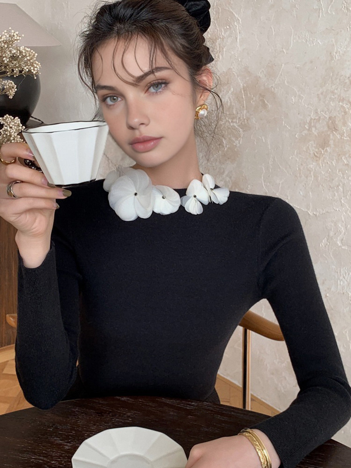 Floral Knit Fantasy Long Sleeve Knit Top
