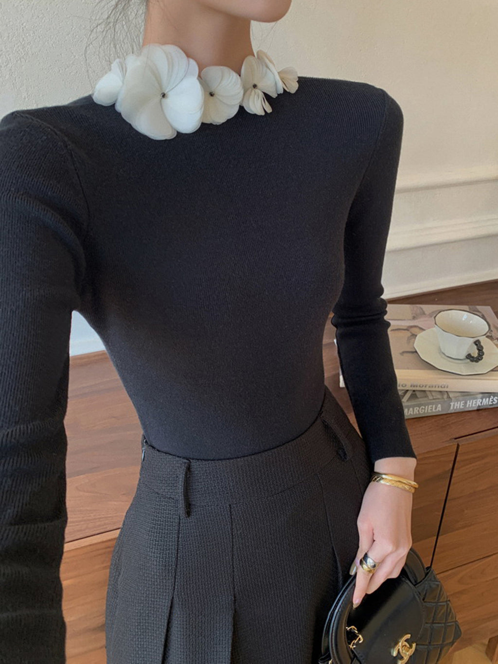 Floral Knit Fantasy Long Sleeve Knit Top