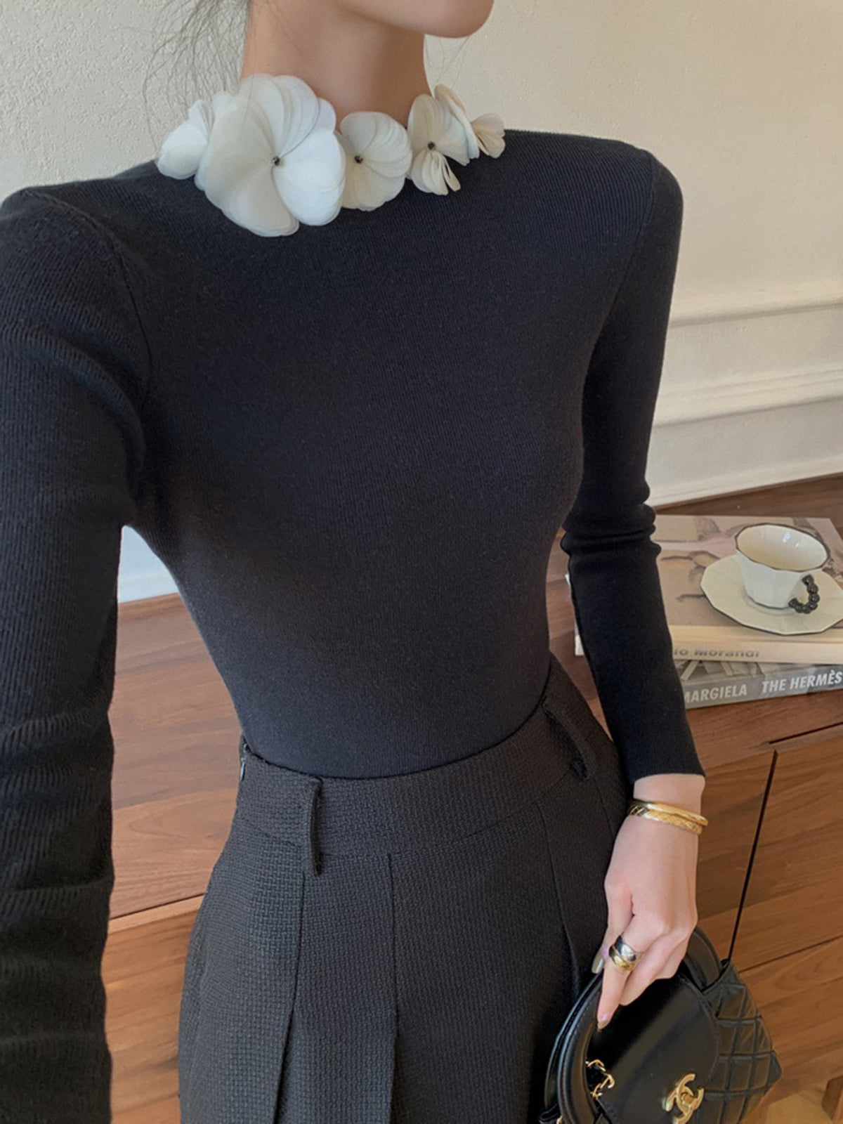 Floral Knit Fantasy Long Sleeve Knit Top