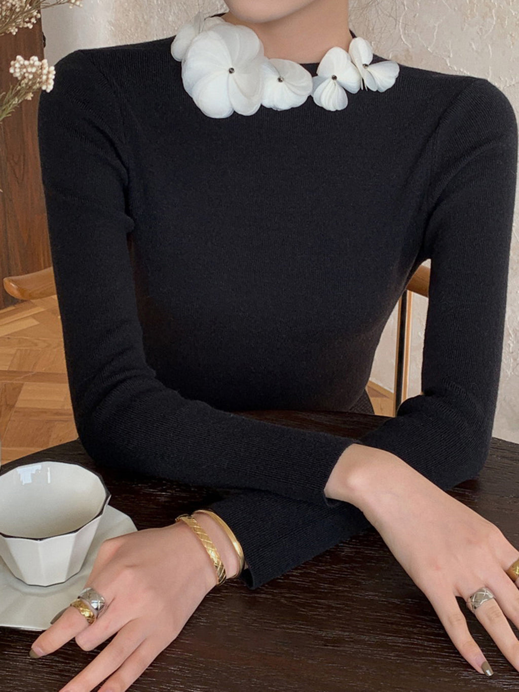 Floral Knit Fantasy Long Sleeve Knit Top