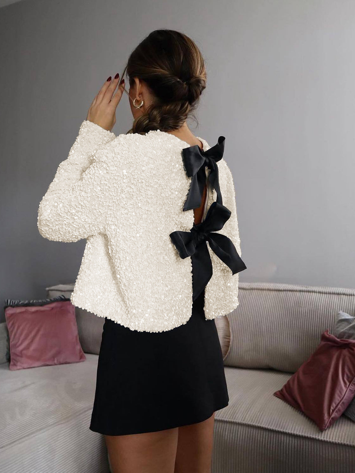 Bow & Glow Sequined Velvet Bowknot Jacket